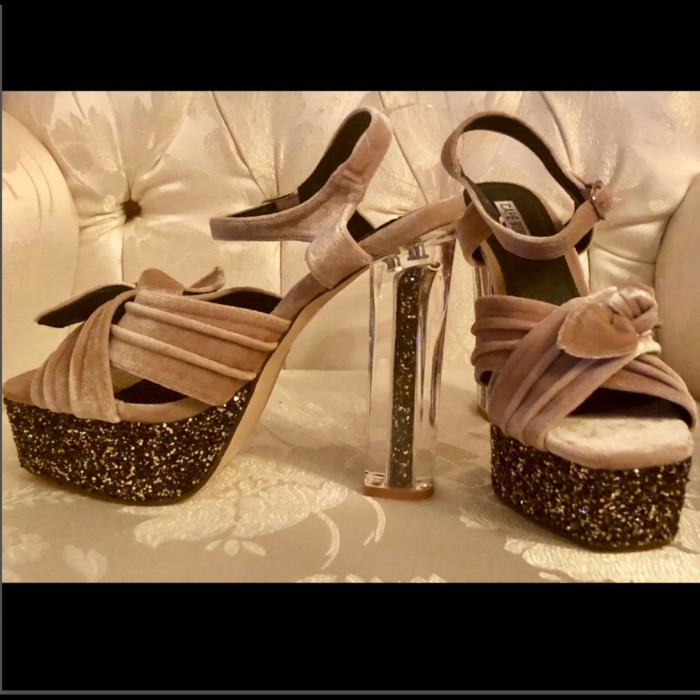 VELVET BOW GLITTER PLATFORM/LUCITE GLITTER HEEL - Picture 3 of 7